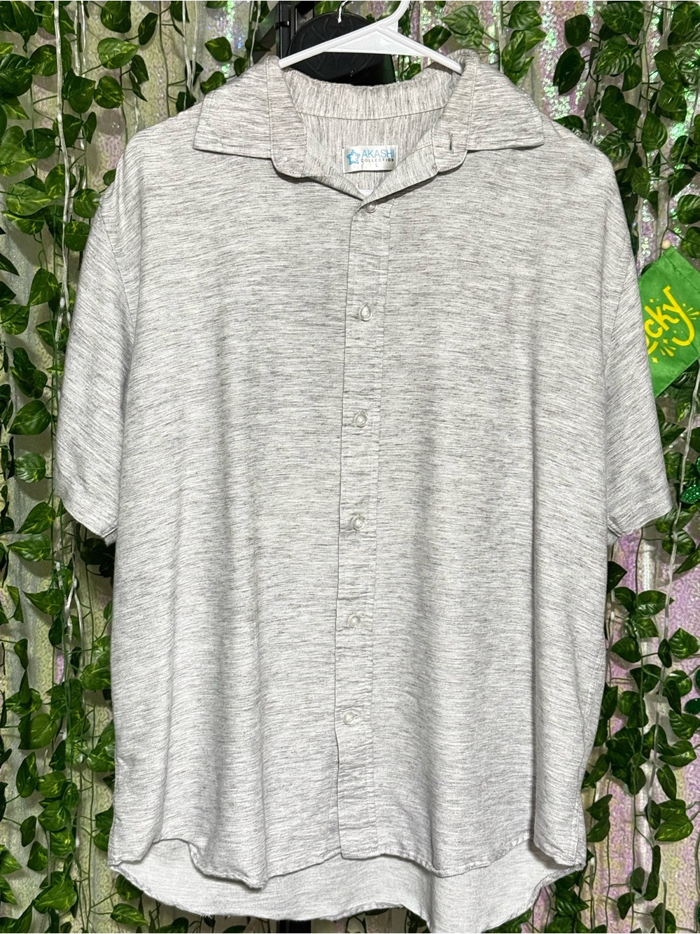 Akashi Men's Heather Gray Short-Sleeve Button-Down Shirt size large